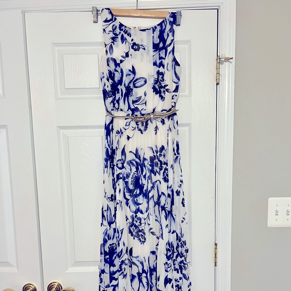 Eliza J Floral Pleated Chiffon Maxi Dress